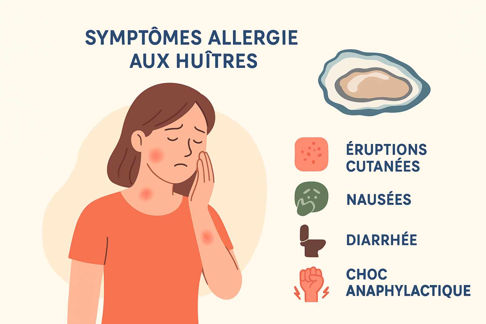 Principaux symptômes allergies huitres