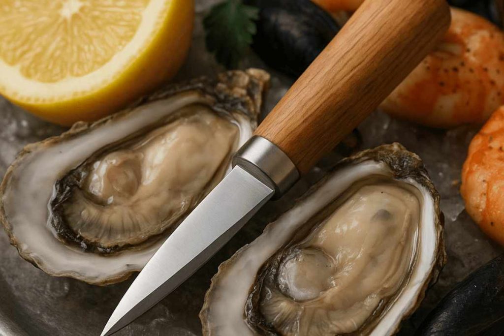 couteau à huitre sur plateau fruit de mer