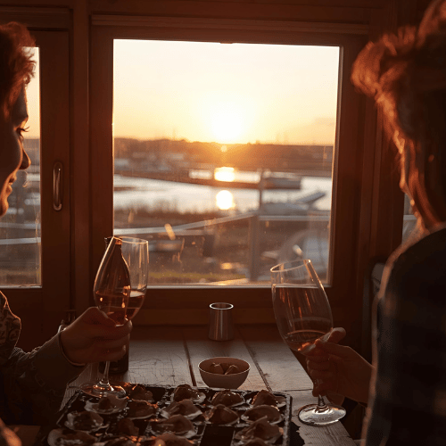 Dégustation d'huîtres Marennes-Oléron dans une cabane avec vue sur les claires