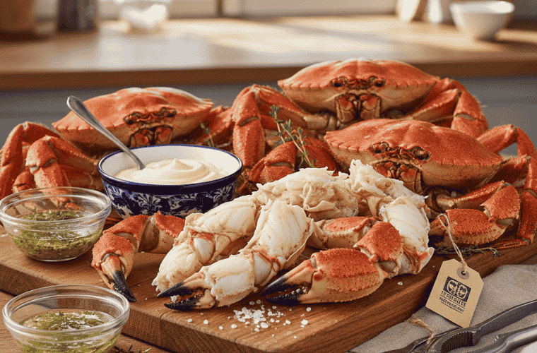 Crabes et pinces de crabe sur un table