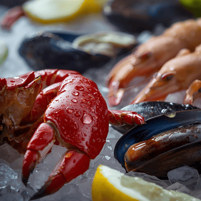 Mollusques et crustacés sur plateau fruit de mer