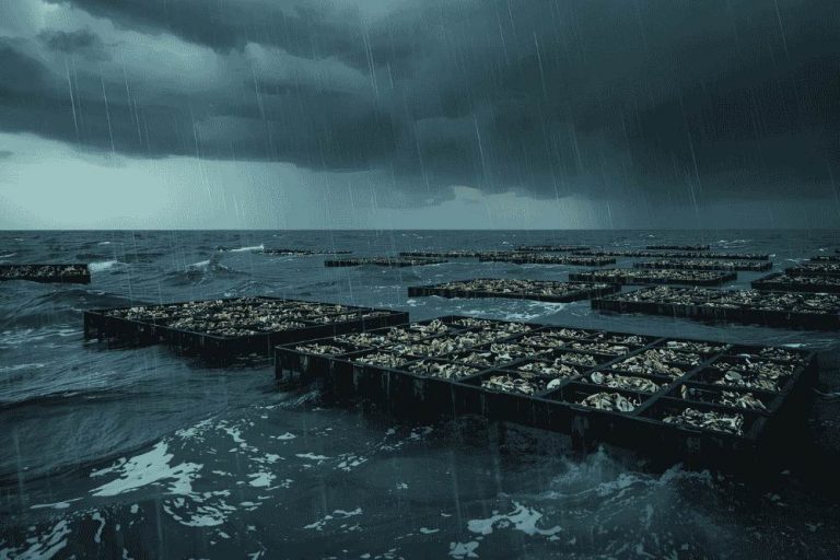 Parc à huitres sous une forte pluie