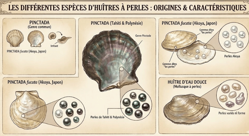 différentes huitres perlières