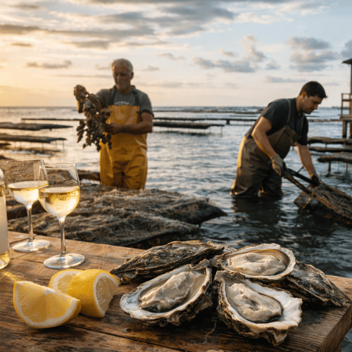 ostréiculteurs travaillant dans un parc à huitres