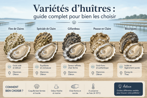Différentes variétés d'huitres