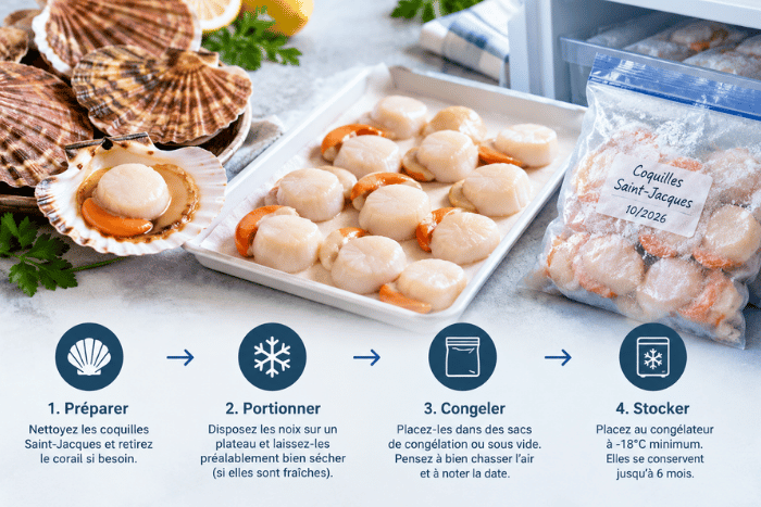 congeler des noix de coquilles saint jacques